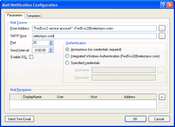 Mail notification configuration