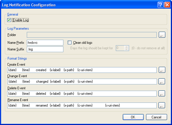 Log notification configuration